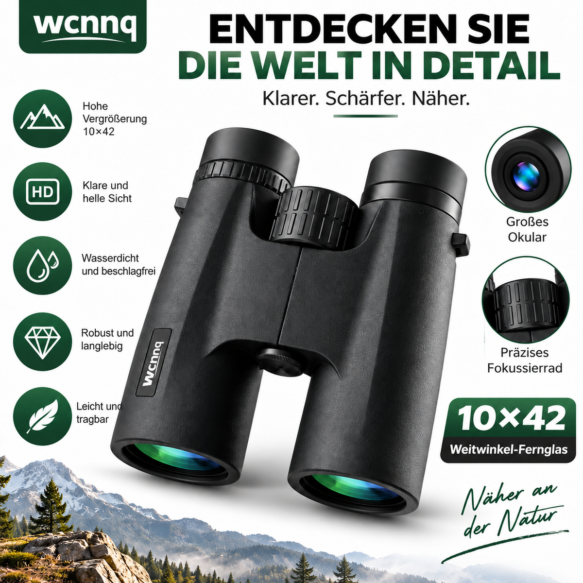 10×42 HD Fernglas – Wasserdichtes Weitwinkel-Fernglas für Outdoor & Natur